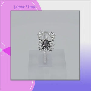 Scorpion Sterling Silver adjustable Ring with Cubic Zirconia viewed in 3d rotation