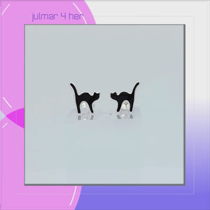 Black Cat Sterling Silver push-back Earrings viewed in 3d rotation