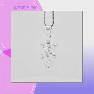 Gecko Sterling Silver with Cubic Zirconia Pendant viewed in 3d rotation
