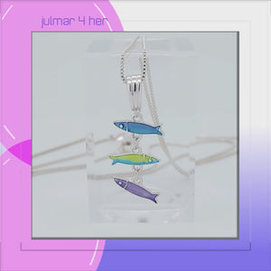 Fish Sterling Silver plated Pendant with hand-painted Enamels viewed in 3d rotation
