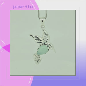 Hummingbird Sterling Silver with Chalcedony Pendant viewed in 3d rotation