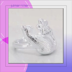 Cat & Flower Sterling Silver adjustable Ring viewed in 3d rotation