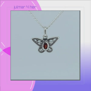 Butterfly Beauty Sterling Silver Pendant with Garnet viewed in 3d rotation