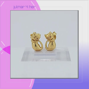 Cat Sterling Silver push-back Earrings with Yellow Gold viewed in 3d rotation