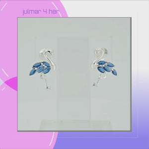 Flamingo Sterling Silver with Blue Cubic Zirconia stud Earrings viewed in 3d rotation