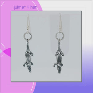 Crocodile with Moveable Body Sterling Silver hook Earrings viewed in 3d rotation