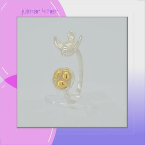 Bird with Golden Eggs Sterling Silver & 18kt Gold adjustable Ring viewed in 3d rotation