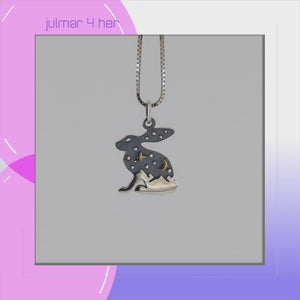 Hare Sterling Silver Charm Pendant with Bronze Star & Moon viewed in 3d rotation