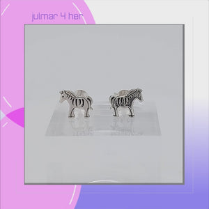 Zebra Sterling Silver stud Earrings viewed in 3d rotation