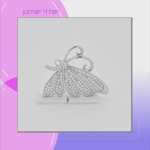 Butterfly Sterling Silver with Cubic Zirconia Brooch viewed in 3d rotation