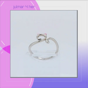 Pink Eared Cat Sterling Silver adjustable Ring viewed in 3d rotation