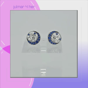 Celestial Cat Sterling Silver with Cubic Zirconia stud Earrings viewed in 3d rotation