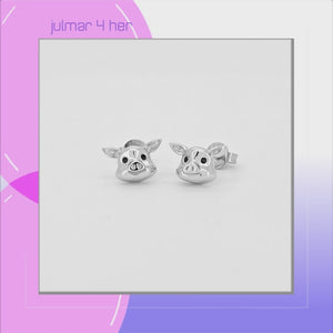 Pig Sterling Silver push-back Earrings viewed in 3d rotation