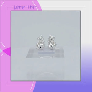 Cat Sterling Silver push-back Earrings viewed in 3d rotation