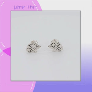 Hedgehog Sterling Silver stud Earrings viewed in 3d rotation