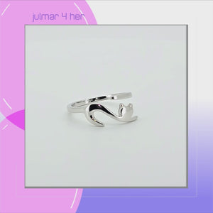 Cat Stretching Sterling Silver adjustable Ring viewed in 3d rotation
