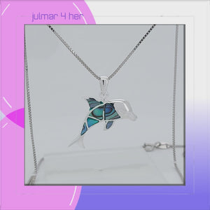 Dolphin Sterling Silver Pendant with Abalone Shell inlay viewed in 3d rotation