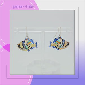 Triggerfish Sterling Silver plated hook Earrings viewed in 3d rotation
