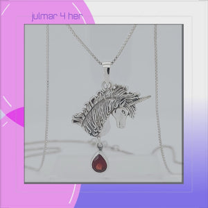 Unicorn Sterling Silver Pendant with Garnet viewed in 3d rotation