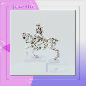 Horse & Skeleton Sterling Silver and natural Ruby Pin viewed in 3d rotation
