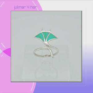 Manta Ray Sterling Silver adjustable Ring with Turquoise viewed in 3d rotation