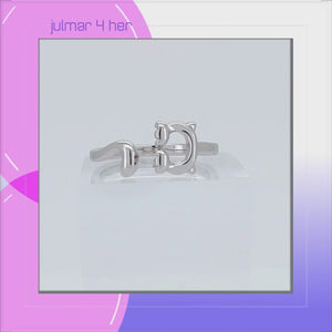 Cat Face & Paws Sterling Silver adjustable Ring viewed in 3d rotation
