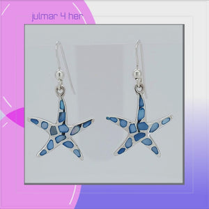 Starfish Sterling Silver hook Earrings with Blue Mother of Pearl viewed in 3d rotation