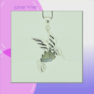 Bird Sterling Silver with Labradorite Pendant viewed in 3d rotation