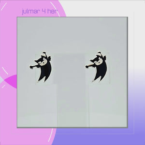 Black Cat Sterling Silver and Epoxy stud Earrings viewed in 3d rotation