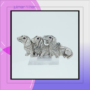 Dachshund Trio Sterling Silver Pin with Cubic Zirconia viewed in 3d rotation