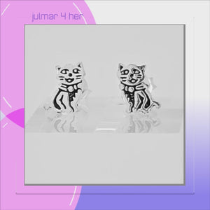 Cat Sterling Silver stud Earrings viewed in 3d rotation