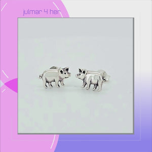 Pig Sterling Silver stud Earrings viewed in 3d rotation