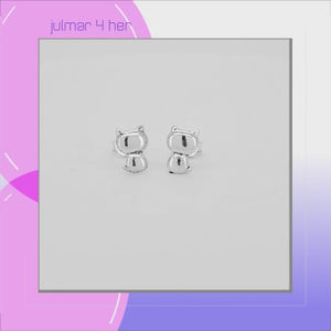 Cat Sterling Silver stud Earrings viewed in 3d rotation