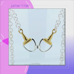 Horse Snaffle Bit Sterling Silver Necklace with 14kt Gold Accents viewed in 3d rotation