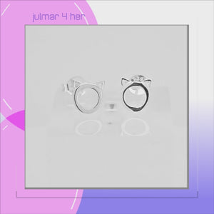 Cat with Pointy Ears Sterling Silver stud Earrings viewed in 3d rotation