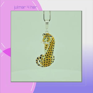 Cheetah Sterling Silver plated Pendant with Enamels viewed in 3d rotation