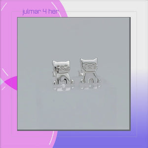 Cat Sterling Silver push-back Earrings viewed in 3d rotation