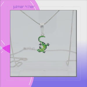 Gecko Sterling Silver Pendant with hand-painted Enamels viewed in 3d rotation