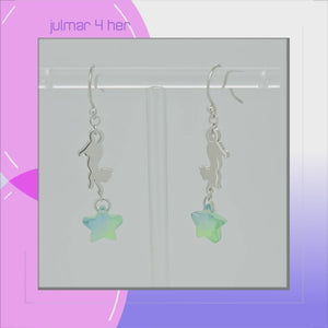 Cat with Star Sterling Silver dangle Earrings viewed in 3d rotation