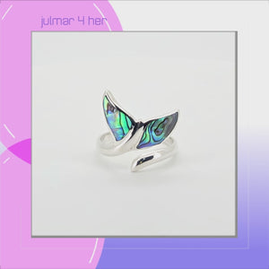 Whale Tail Sterling Silver Abalone adjustable Ring viewed in 3d rotation