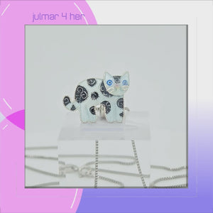Cat Silver plated Pendant with hand-painted Enamels viewed in 3d rotation