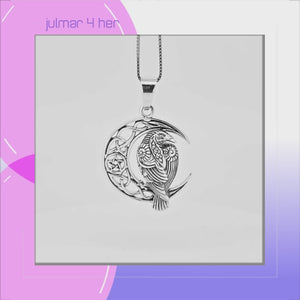 Raven Crescent Moon Star Celtic Sterling Silver Pendant viewed in 3d rotation