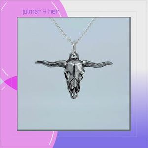 Bull Head Sterling Silver Pendant with Oxidised accents viewed in 3d rotation