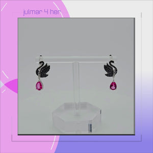 Black Swan Sterling Silver and Mystic Pink Topaz Black Spinel CZ Omega Lock Earrings viewed in 3d rotation