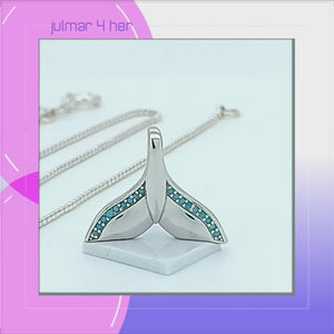 Whale Tail Sterling Silver Pendant with Sky-Blue Cubic Zirconia viewed in 3d rotation