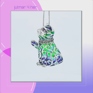 Cat Sterling Silver Pendant - Pin combo with Ruby, Marcasite & Enamels viewed in 3d rotation