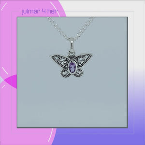 Butterfly Sterling Silver Pendant with Amethyst viewed in 3d rotation