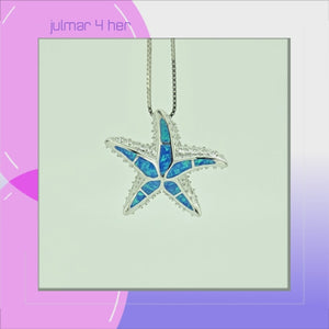 Starfish Sterling Silver lab-created Blue Opal Pendant viewed in 3d rotation