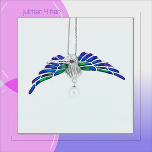 Hummingbird Sterling Silver Pendant - Pin Combo with Ruby, Pearl & Enamel viewed in 3d rotation