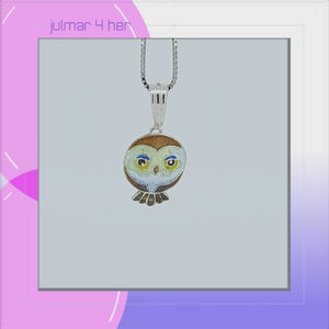 Owl Sterling Silver Pendant with Enamels viewed in 3d rotation